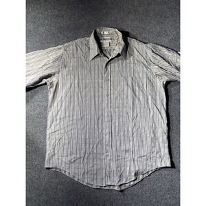 UNTIED Button Down Shirt Mens XL Grey Excellent Striped Short Sleeve Pocket‎